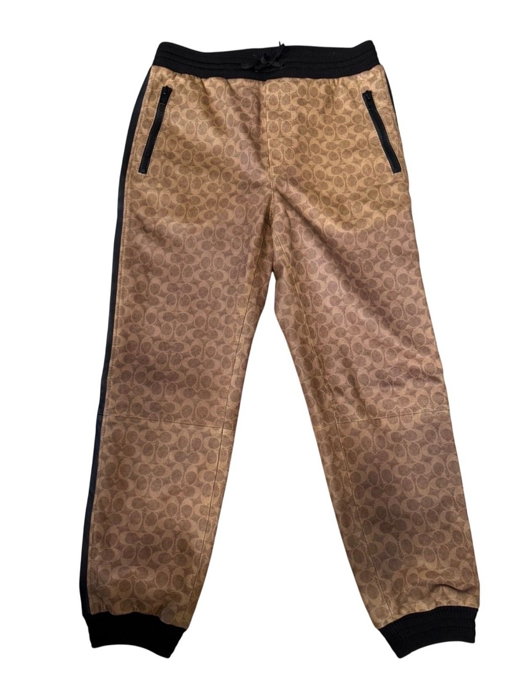 Coach Goat Leather Brown Signature Print Jogger Pants